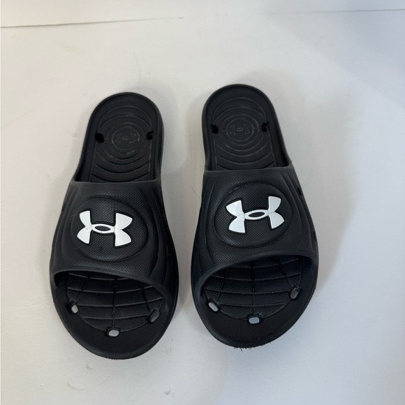 Under Armour Kids Black Slide Sandals with White Logo - Picture 2 of 4